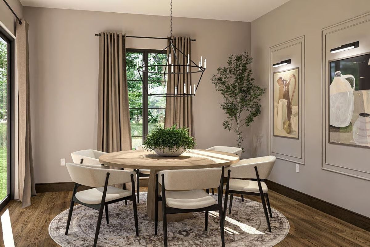 Round Table Dining Where the Chandelier Does the Heavy Lifting