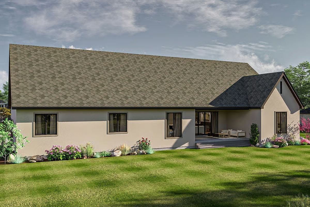 Stucco Rear Elevation With a Covered Patio That Means Business