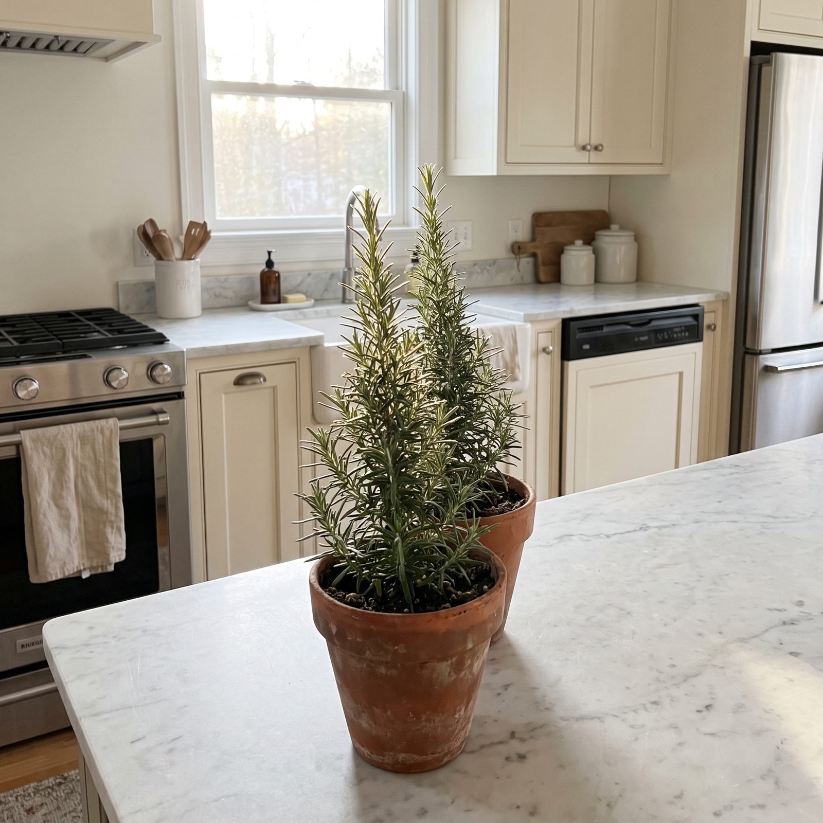 Rosemary Topiaries Used as Kitchen Greenery