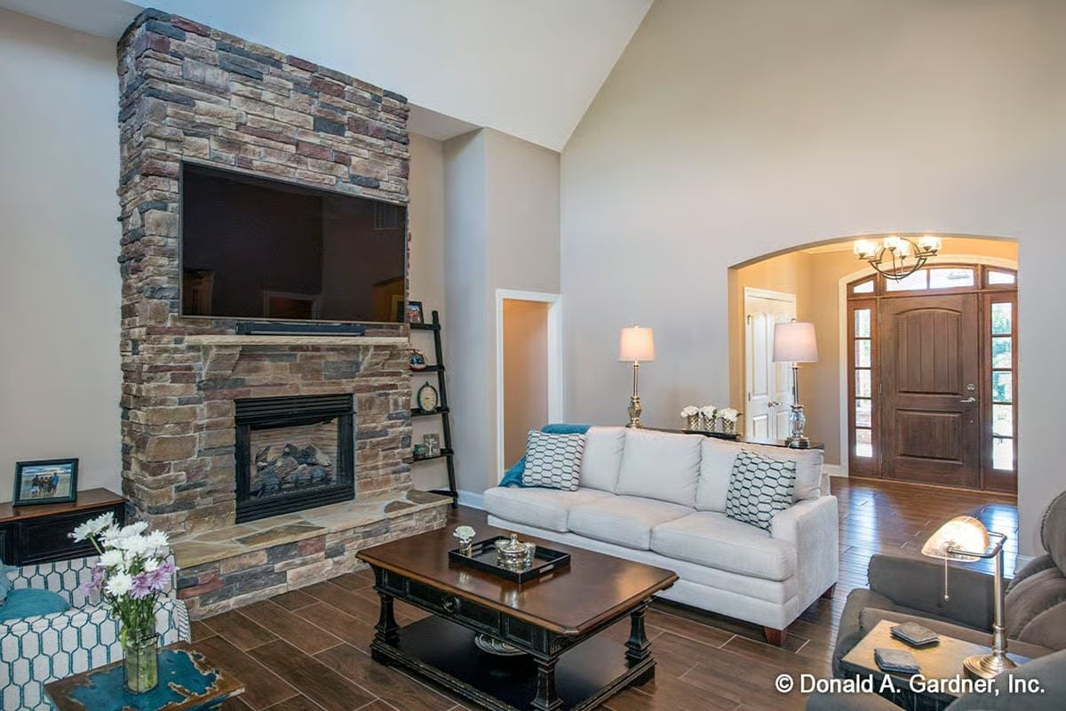 Stacked Stone Fireplace That Earns Every Inch of Wall Space