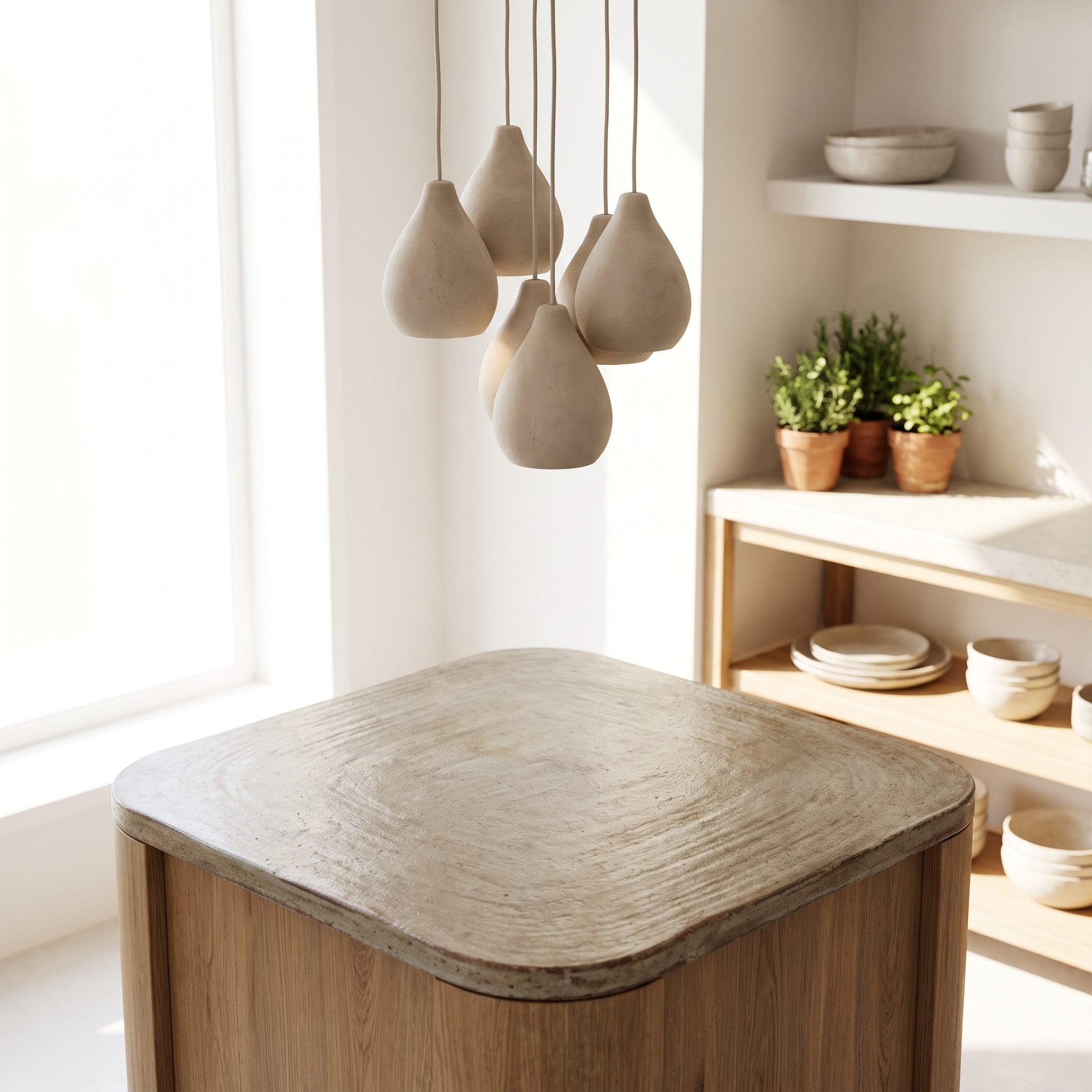 Rounded-Square Island With a Compact Ceramic Drop Cluster