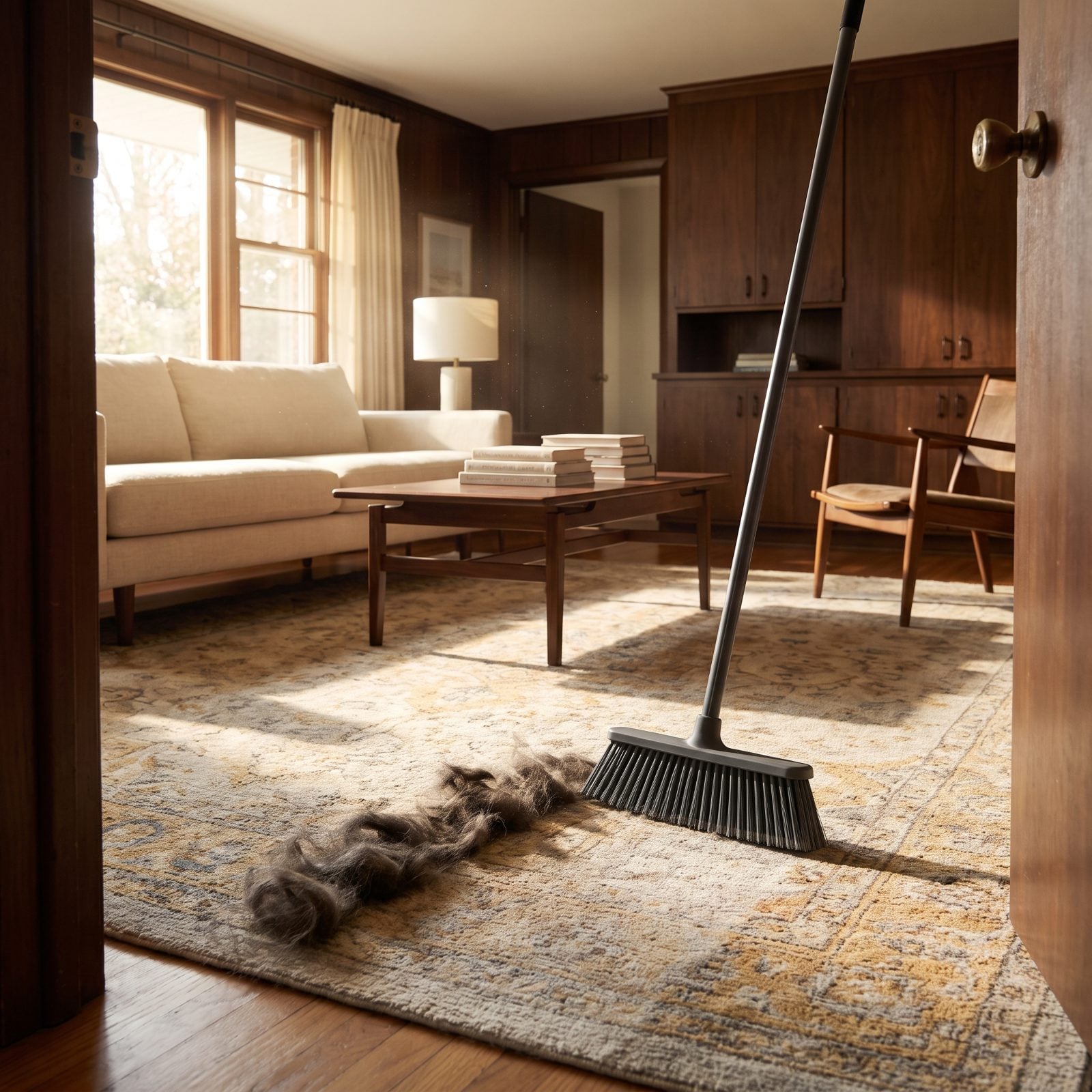 A Rubber Broom That Pulls Embedded Pet Hair From Rugs