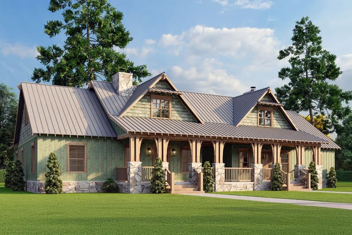 Sage Timber Lodge 3-Bedroom Rustic Duplex House Plan with Wraparound ...