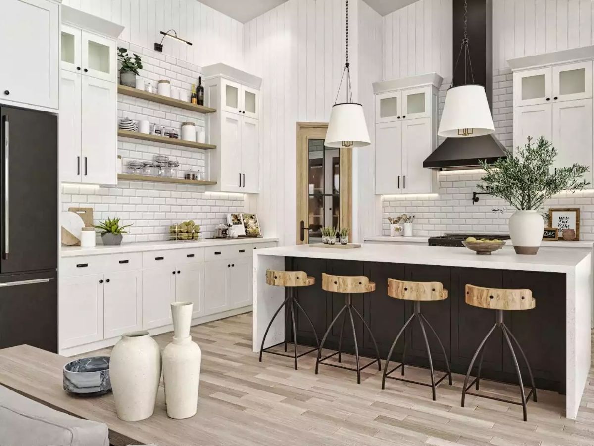 Black Island, Raw Wood Stools, and a Kitchen Built for Staying Awhile