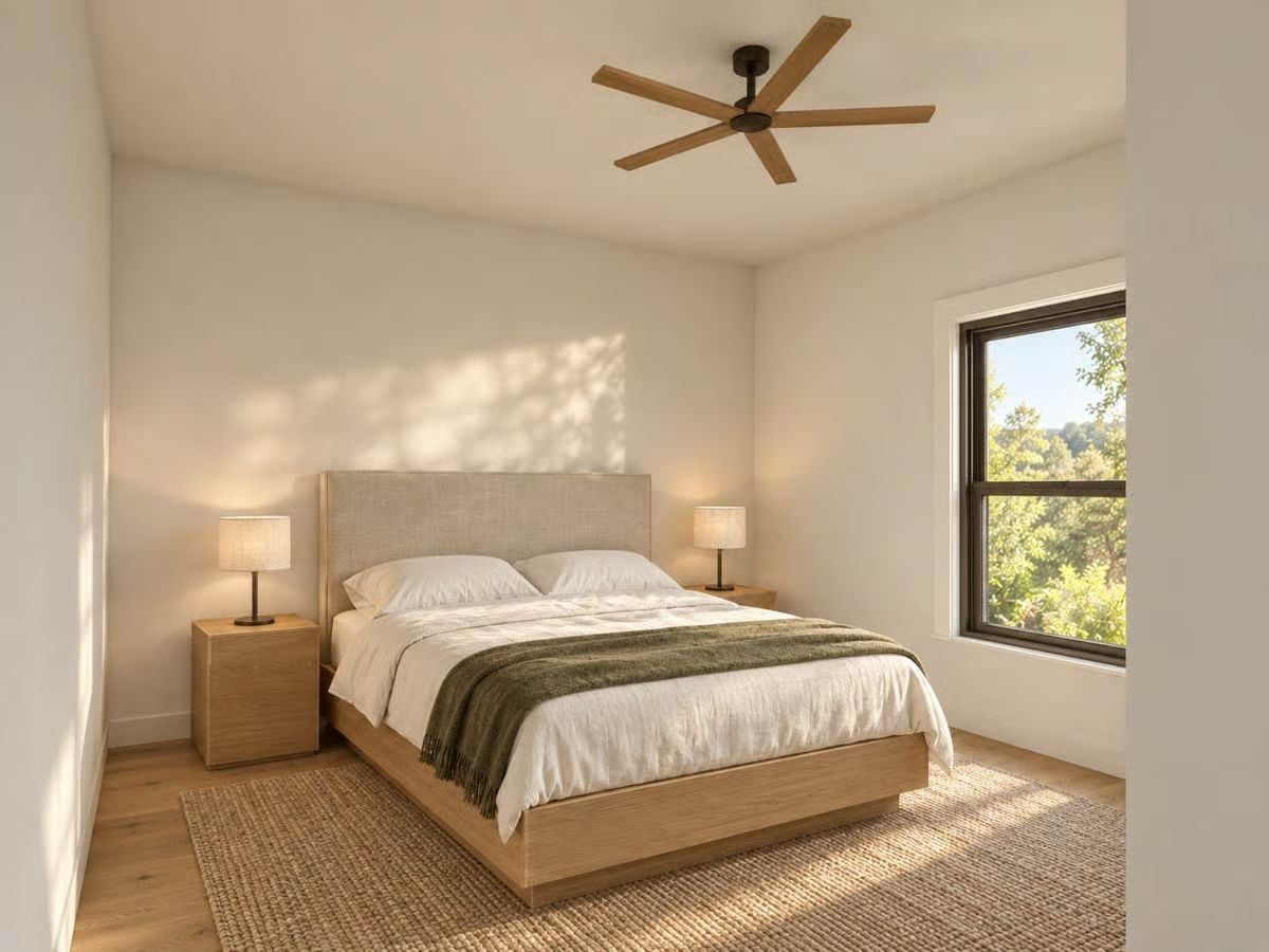 Linen, Oak, and a Ceiling Fan That Actually Fits the Room