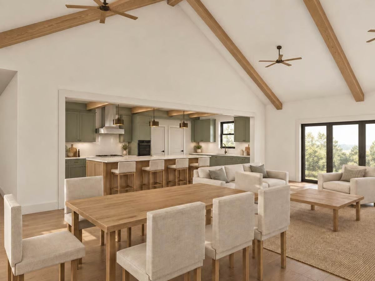 Vaulted Beams, Sage Kitchen, and an Open Plan That Earns Every Square Foot