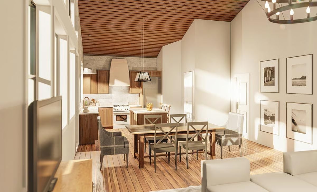 Slatted Wood Ceilings and an Open Kitchen That Pull the Whole Room Together
