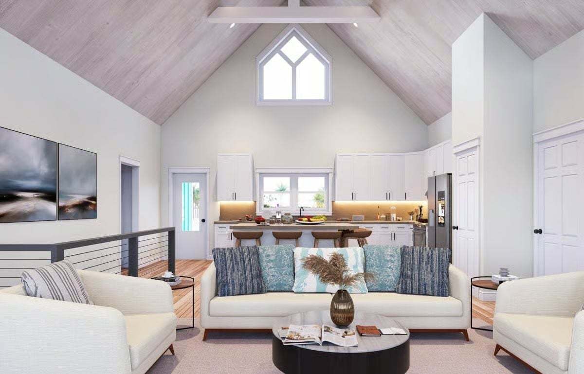 Vaulted Ceilings and Coastal Blue Pull Every Eye Upward