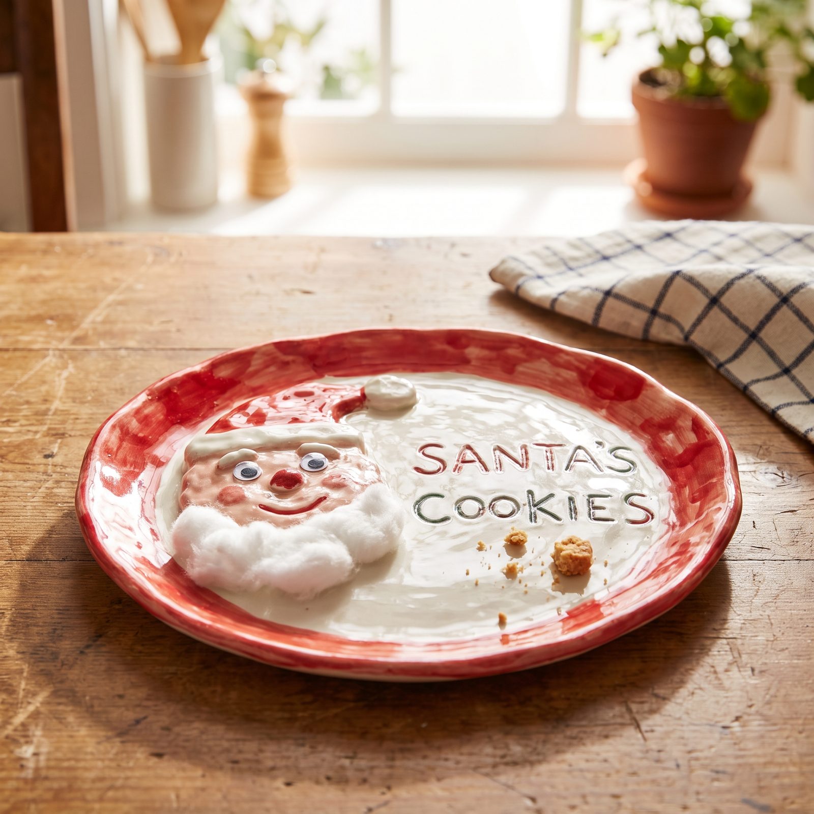 A Santa Cookie Plate Made in a School Art Class