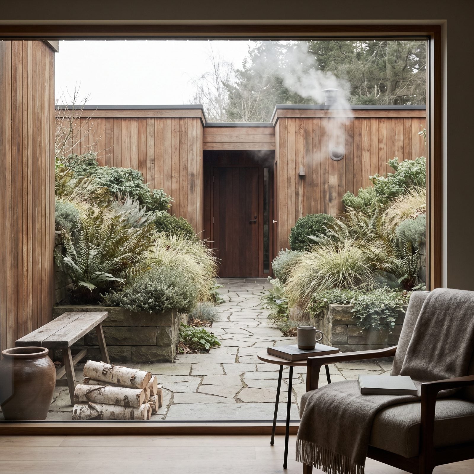 A Sauna Entry Court Hidden by Planting