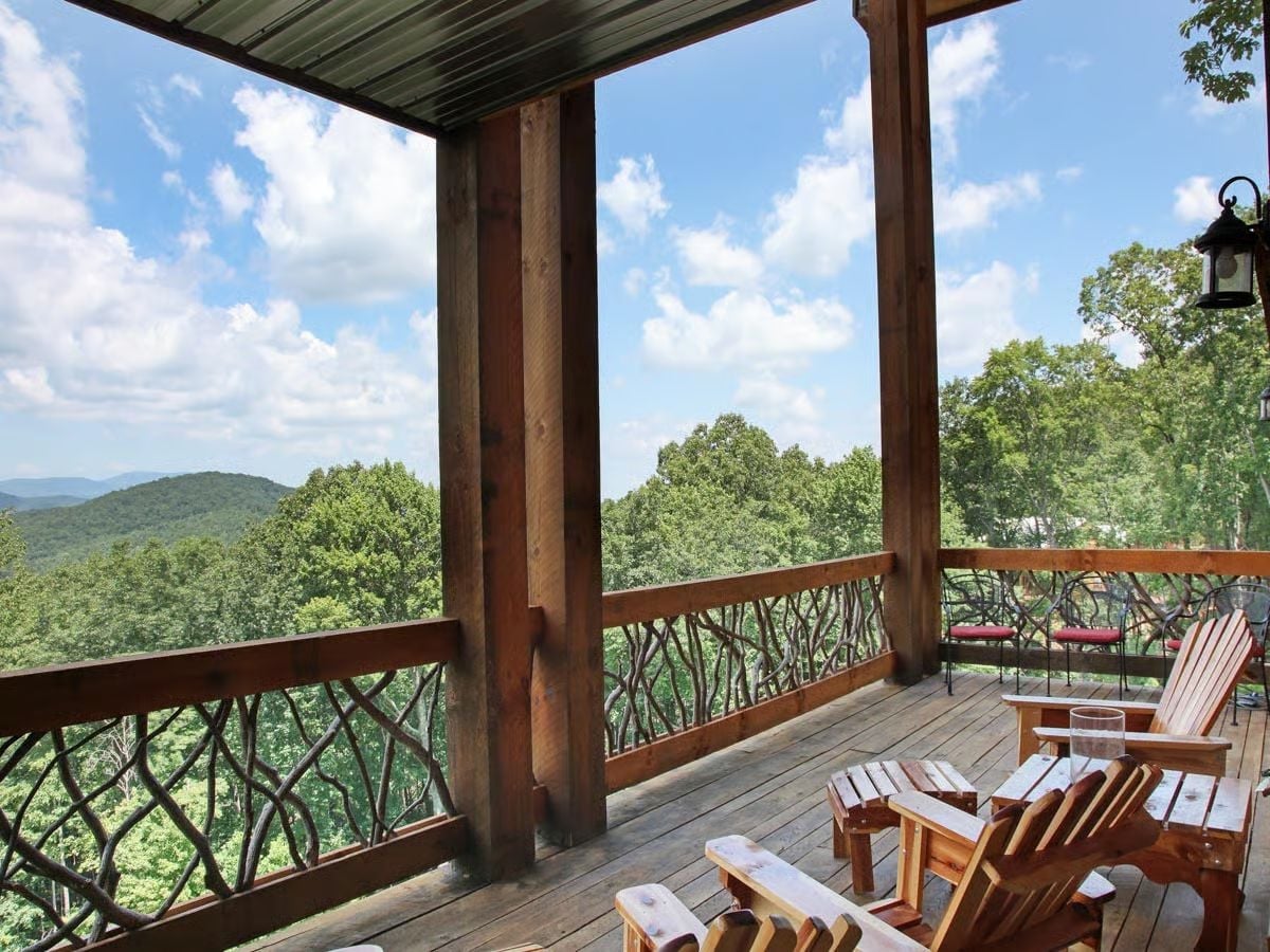 Twigwork Railings and Mountain Ridgelines Turn This Deck Into Something Else Entirely