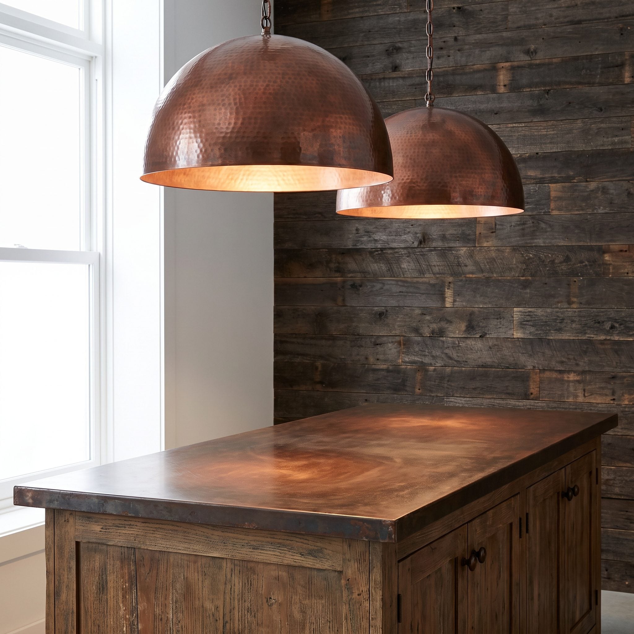 Short, Deep Island With Two Oversized Copper Domes