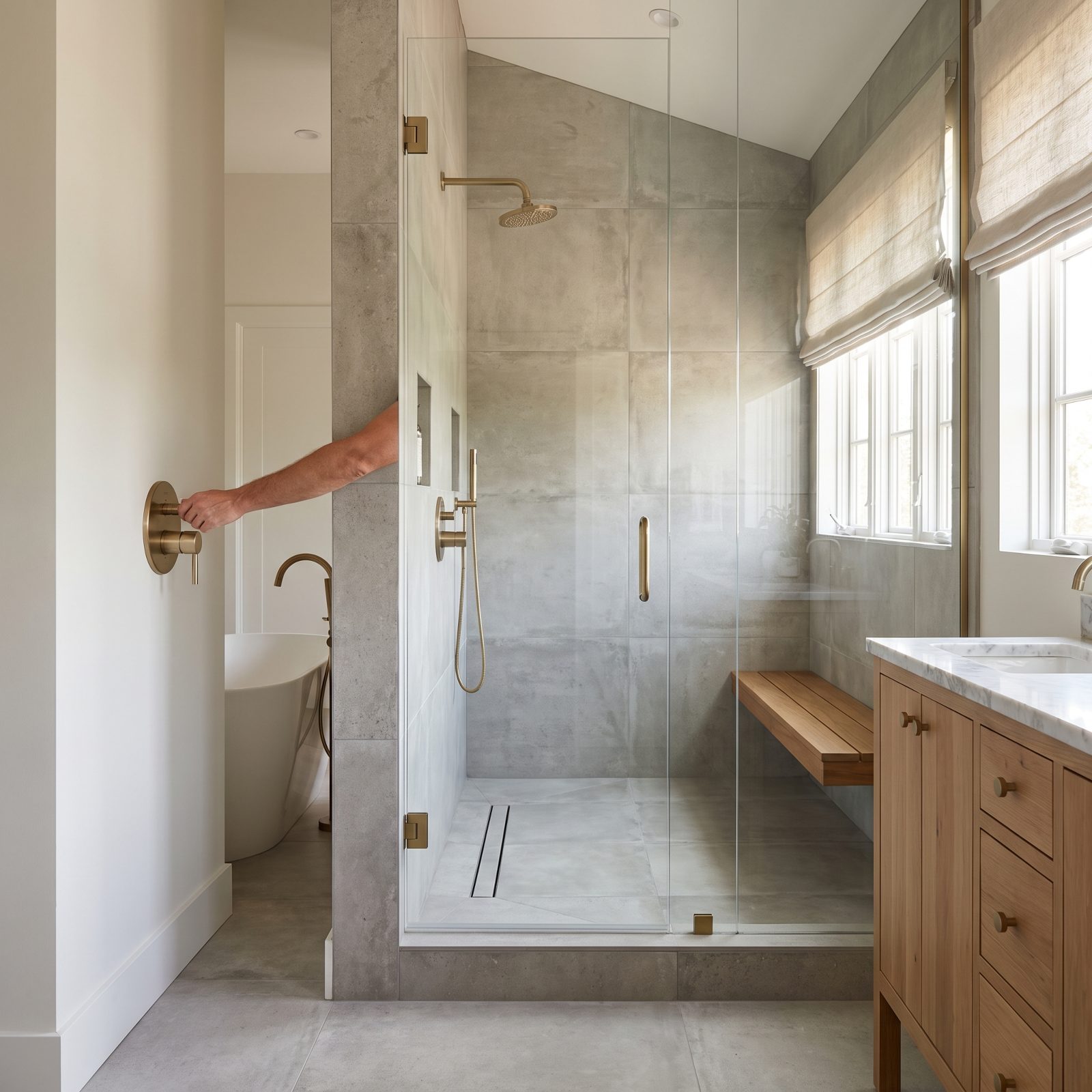 Shower Controls Reachable Before Entering the Spray