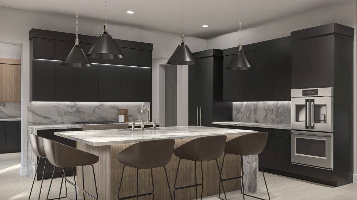 Marble Backsplash, Ribbed Island Base, and Pendants That Actually Fit the Room
