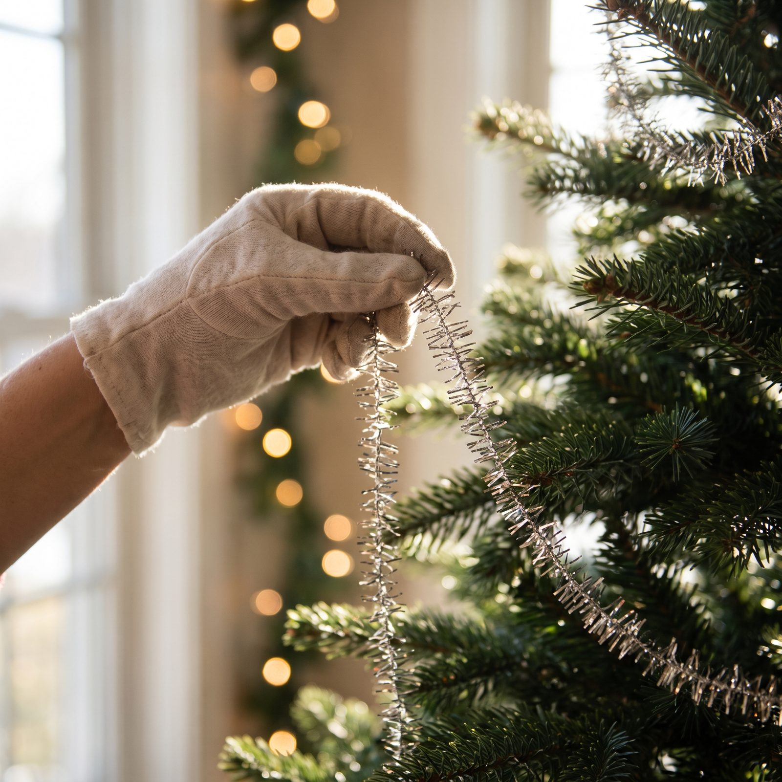 Silver Tinsel Added One Strand at a Time