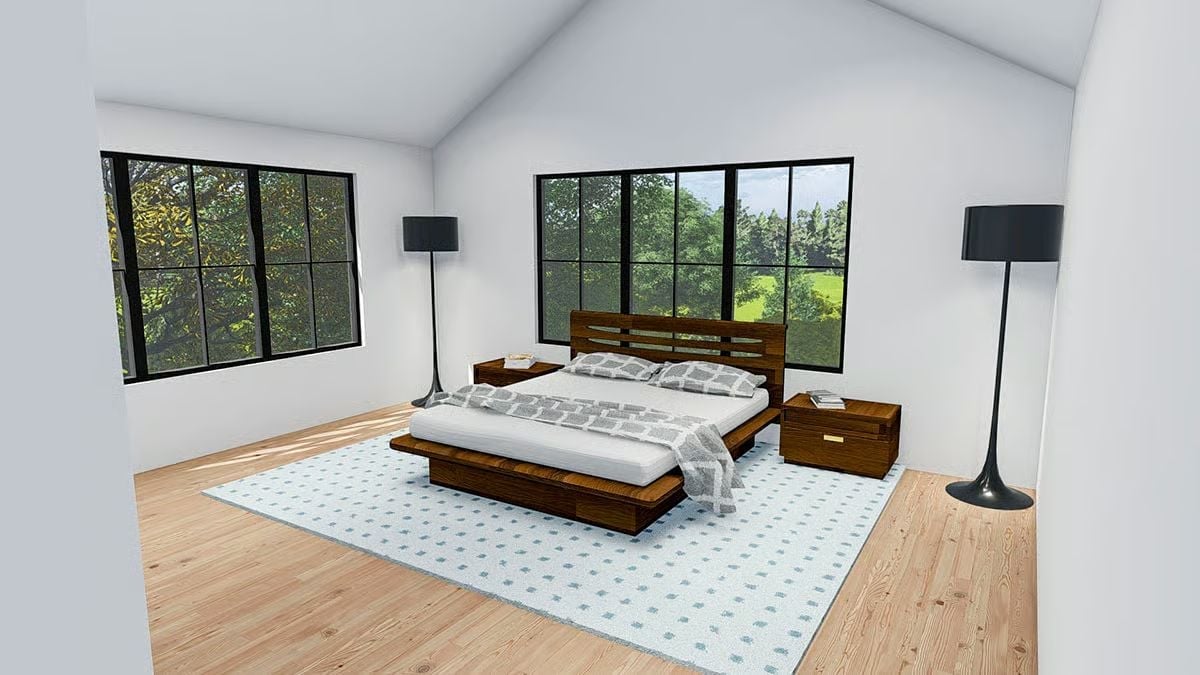 Dark Walnut Platform Bed and Vaulted Ceiling Give This Bedroom Real Presence
