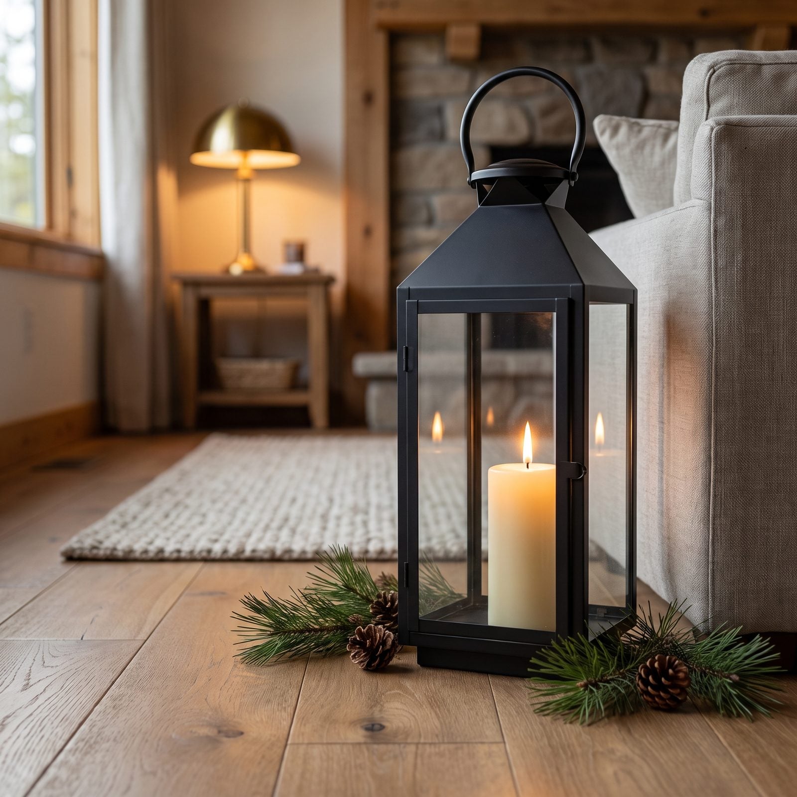 A Single Candle Glowing Inside an Unused Lantern