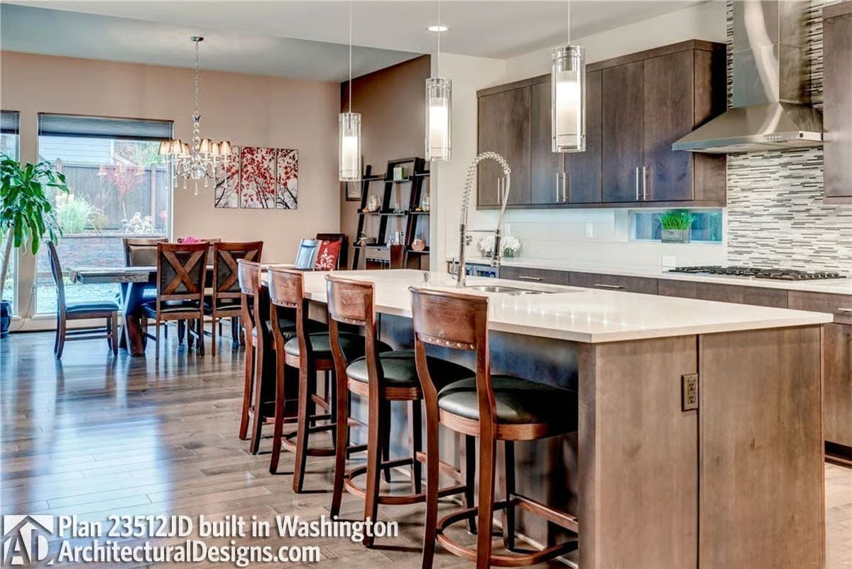 Bar Stools Line Up Where Kitchen Ends and Conversation Begins
