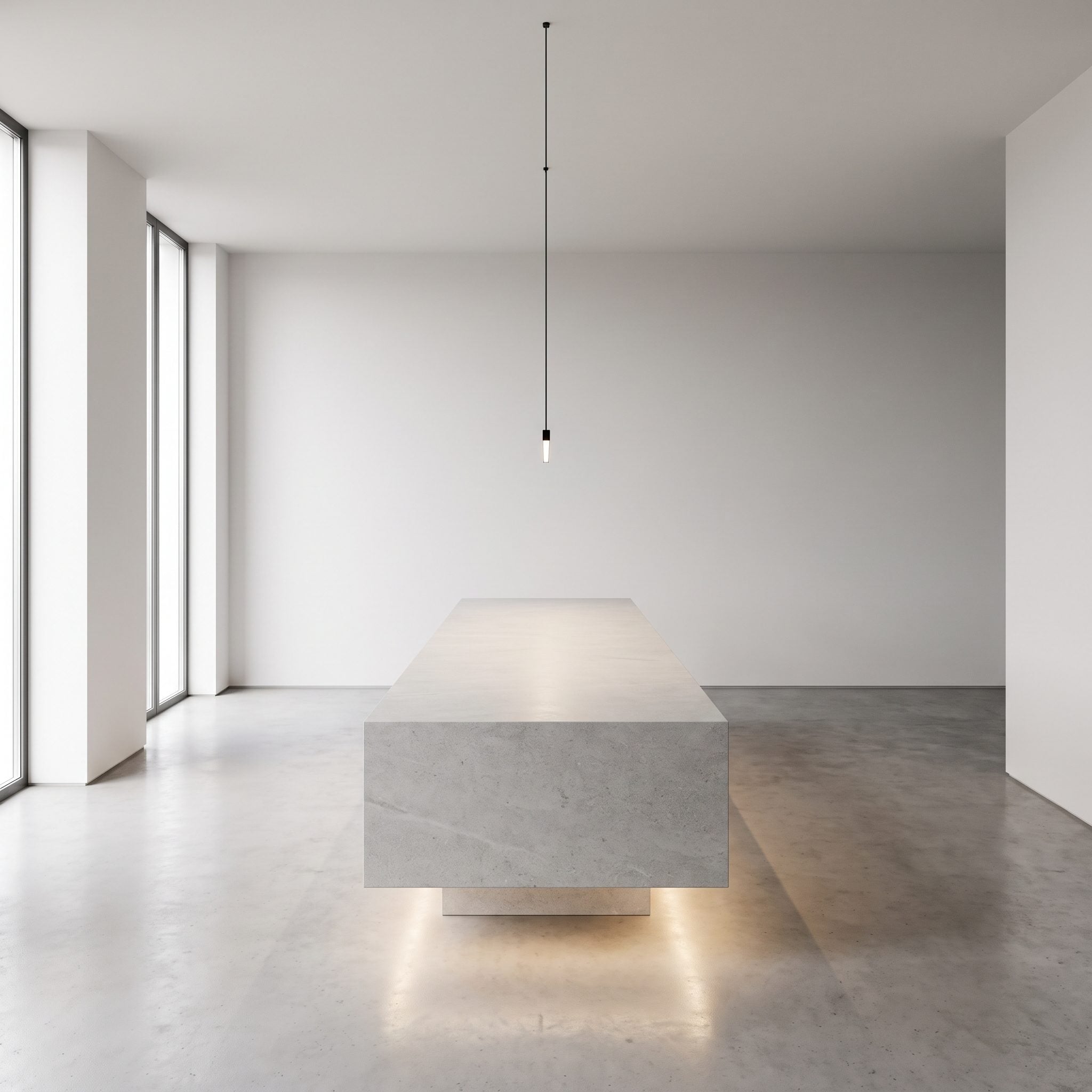 Slim Floating Island With One Fine Black Linear Pendant