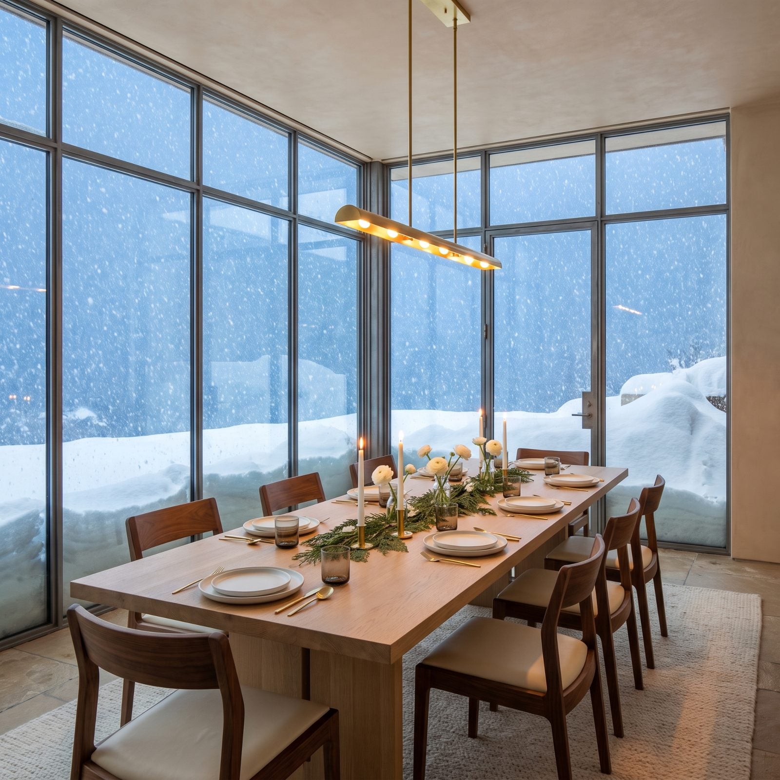 Snow on Every Side: A Glass-Walled California Modern Dining Room