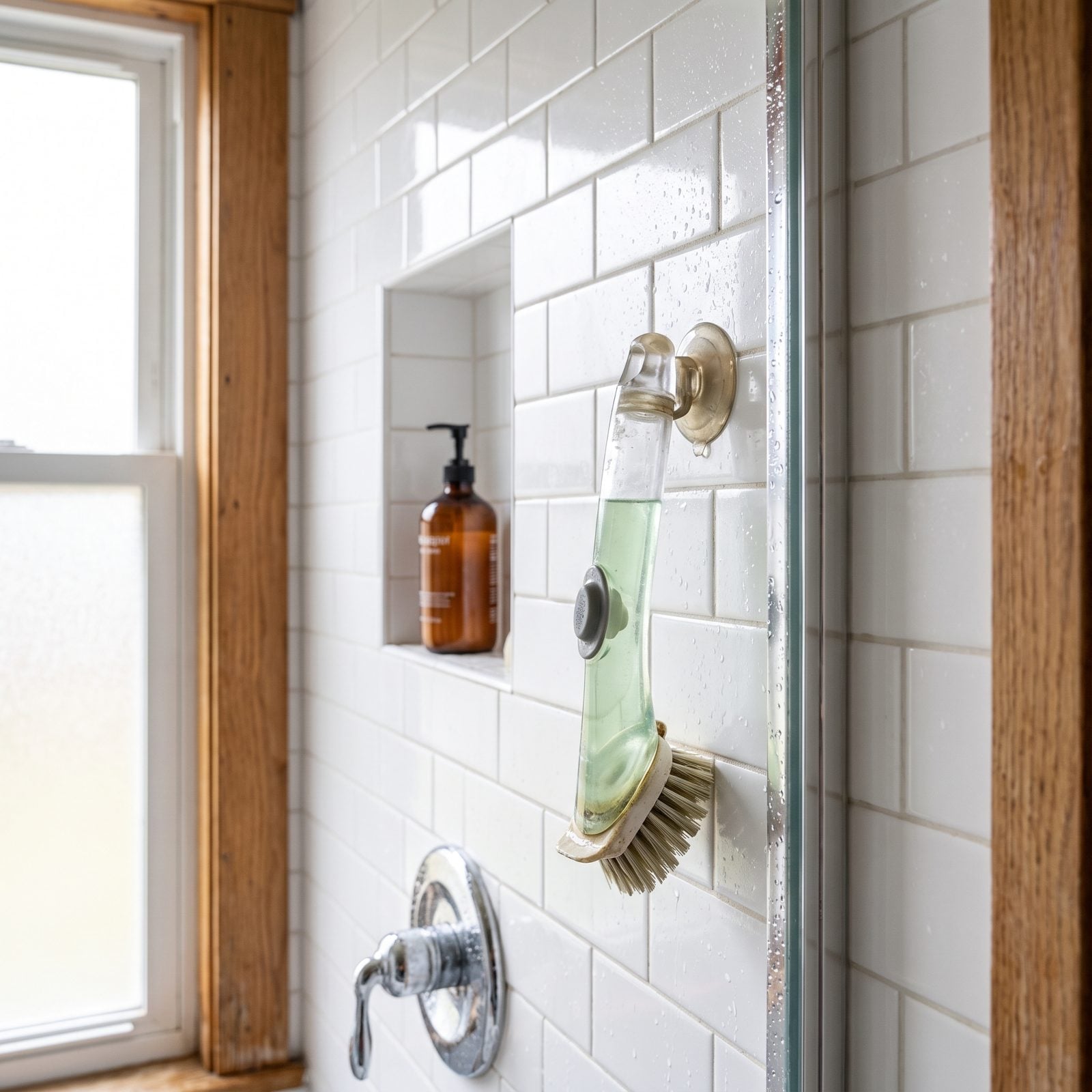 A Soap-Filled Dish Wand Reserved for Cleaning the Shower