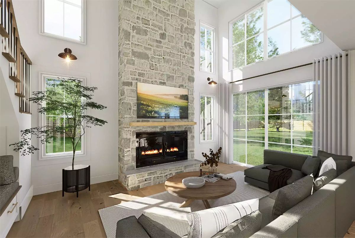 Stone Chimney Tall Enough to Mean It, Fireplace Bright Enough to Feel It