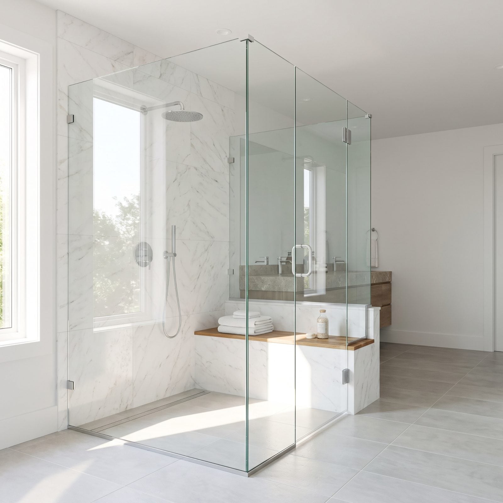 A Spacious Glass-Enclosed Shower