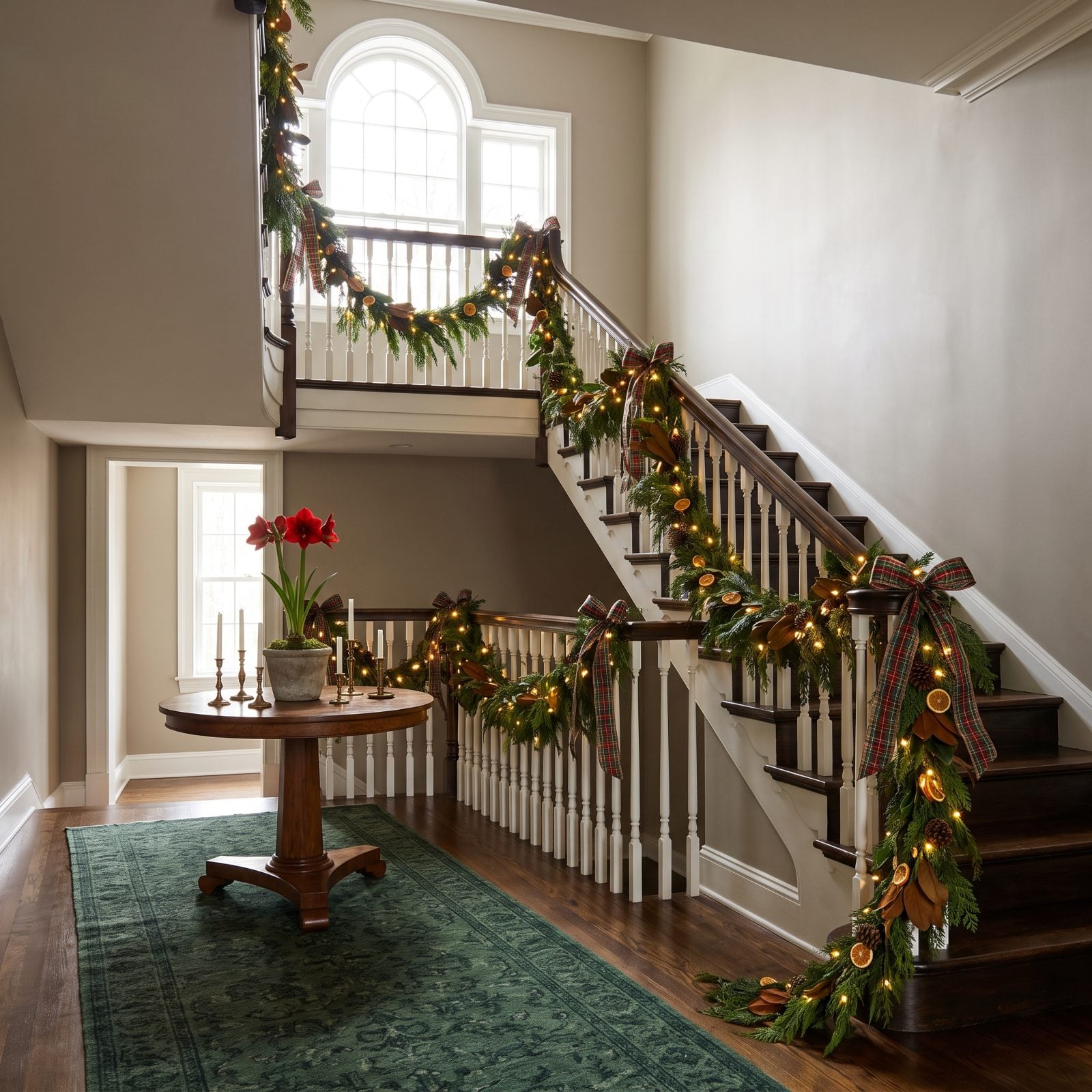 A Staircase Turned Into the Room's Festive Focal Point