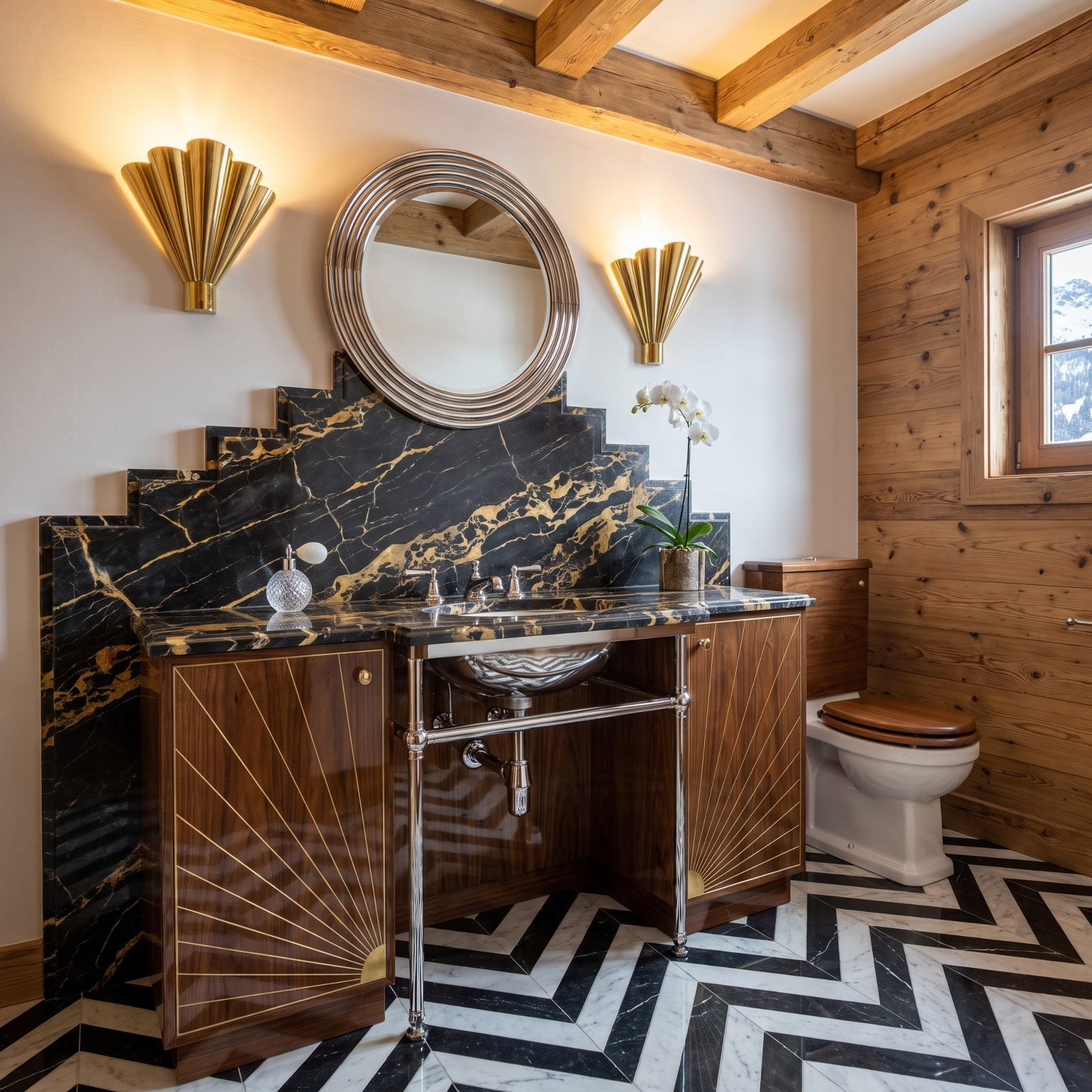Stepped Marble and Walnut Inlay in Full Deco Mode