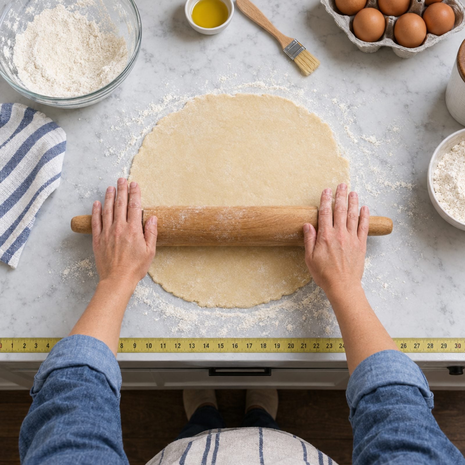 Stick a Measuring Rule Along the Counter Edge for Dough That Fits