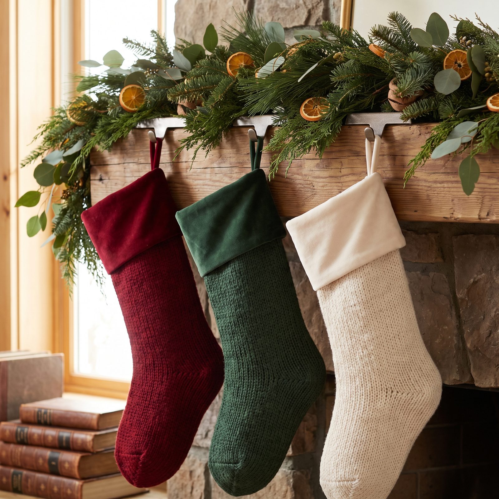 Stocking Holders Hidden Beneath the Greenery