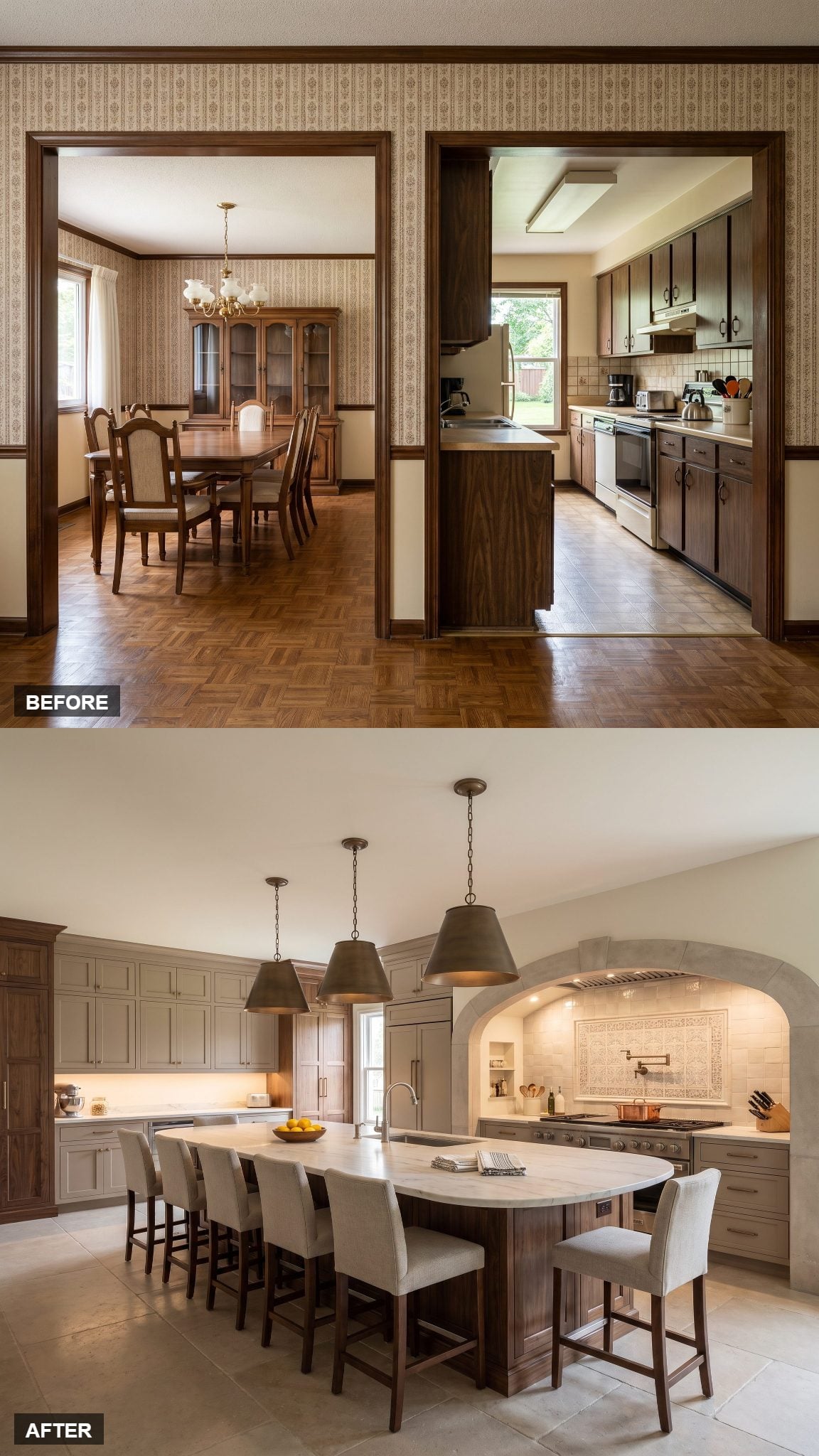 Stone Arch Cooking Feature Kitchen in Mushroom and Walnut