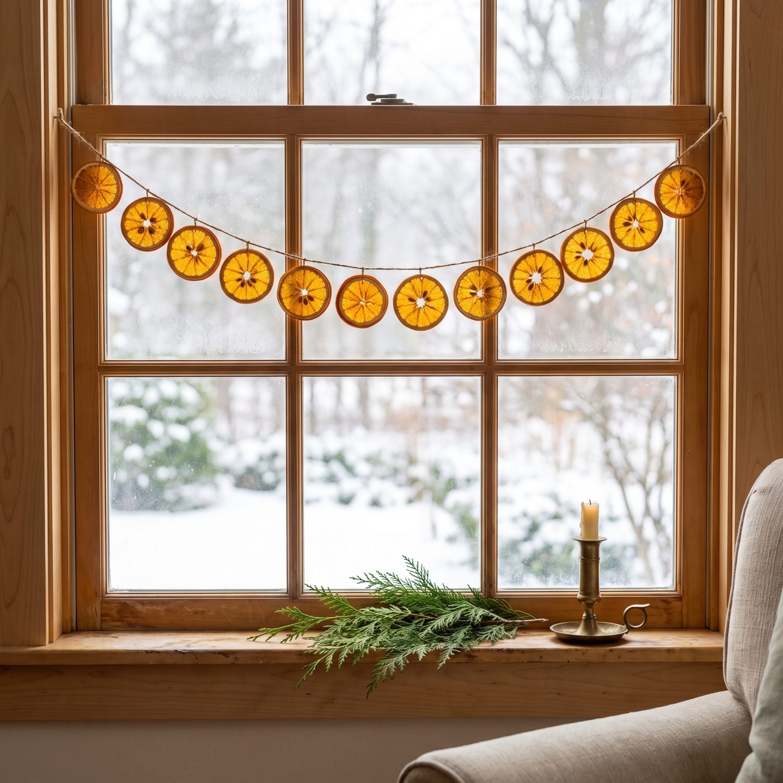 String Dried Orange Slices Across the Window