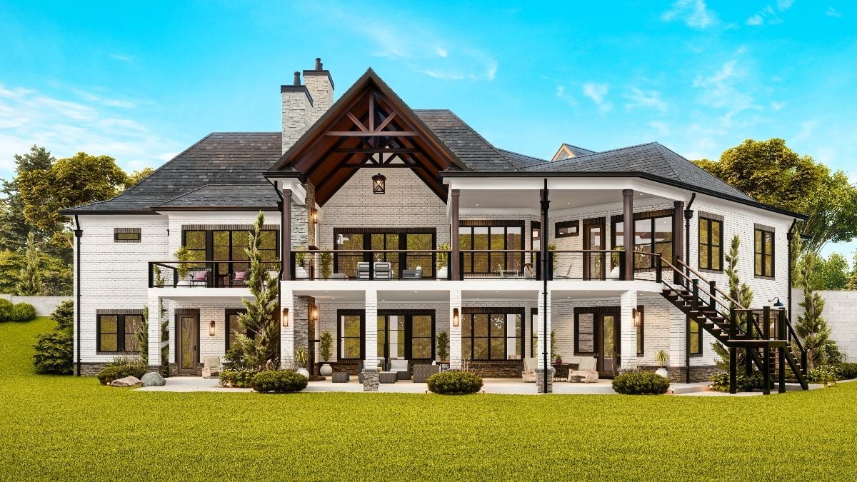 Dark Timber Trusses and White Brick Make This Rear Elevation Worth Every Dollar