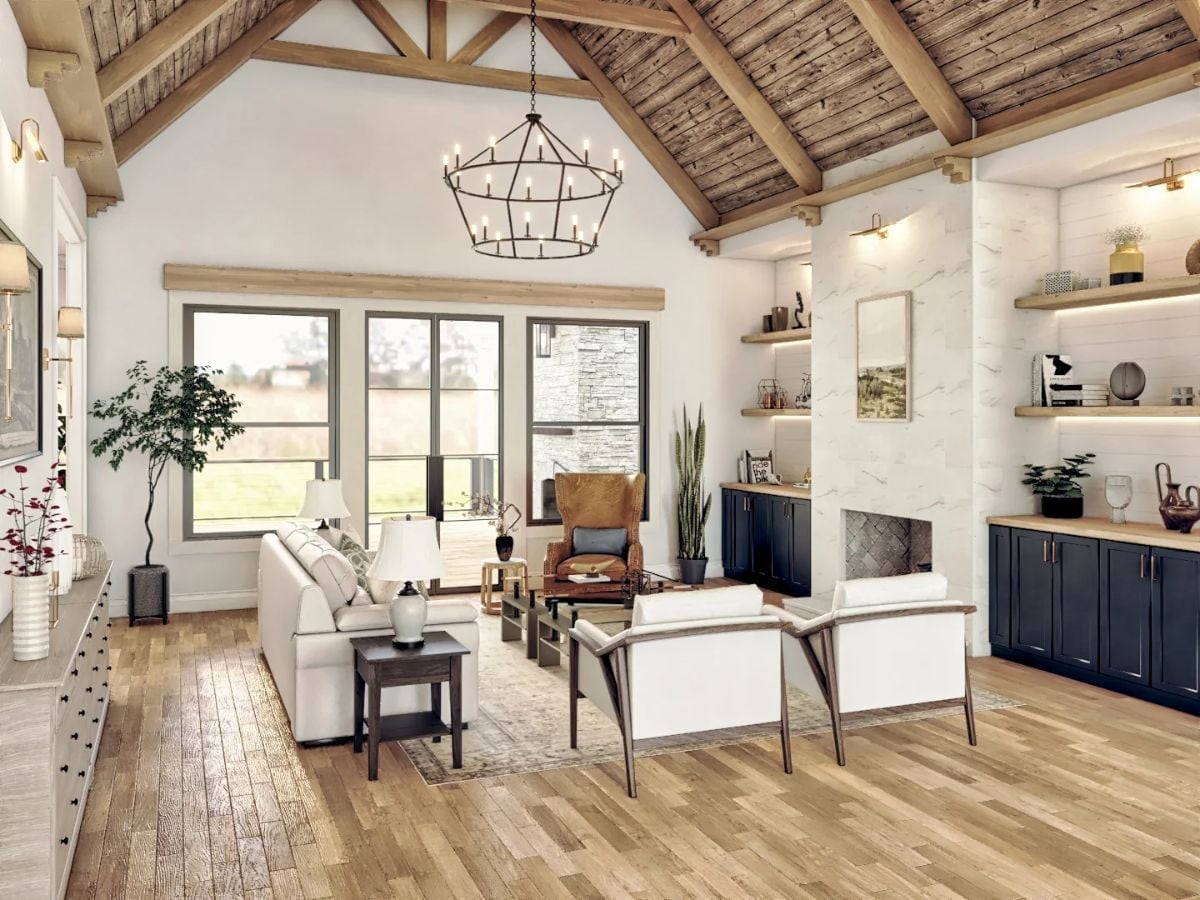 Vaulted Trusses and a Stone Fireplace Wall Built for the Long Game