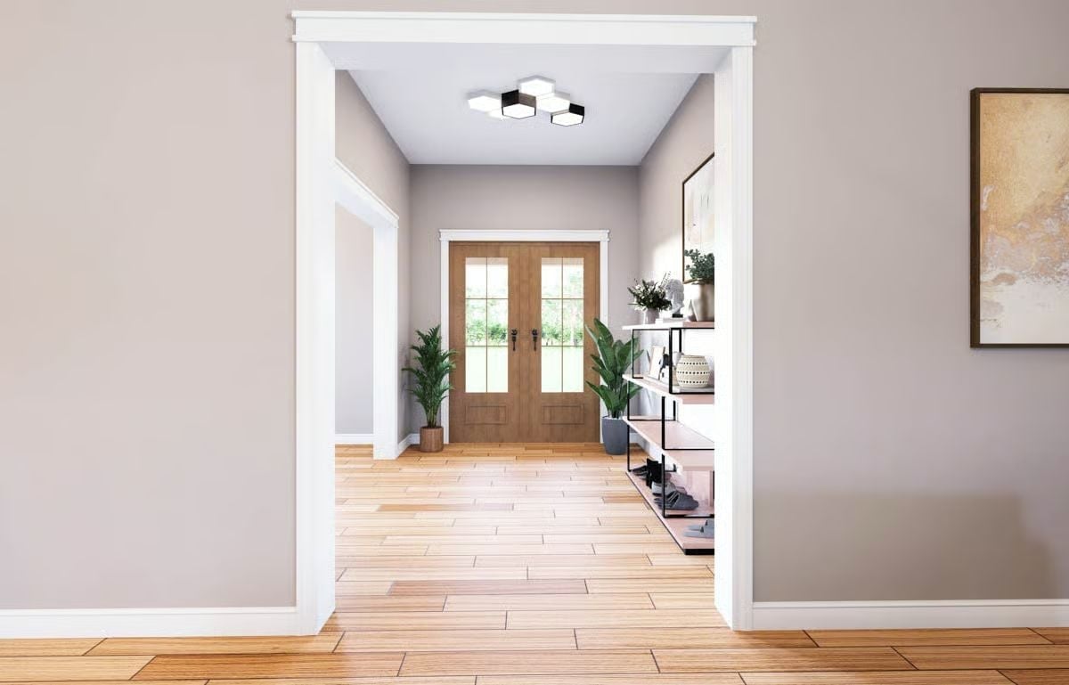 Herringbone Floors and Hexagonal Fixtures Make This Entryway Hard to Walk Past