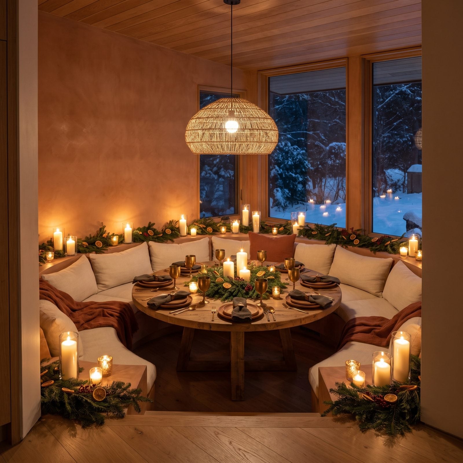 Sunken Dining, Low Light, and Candles at Floor Level