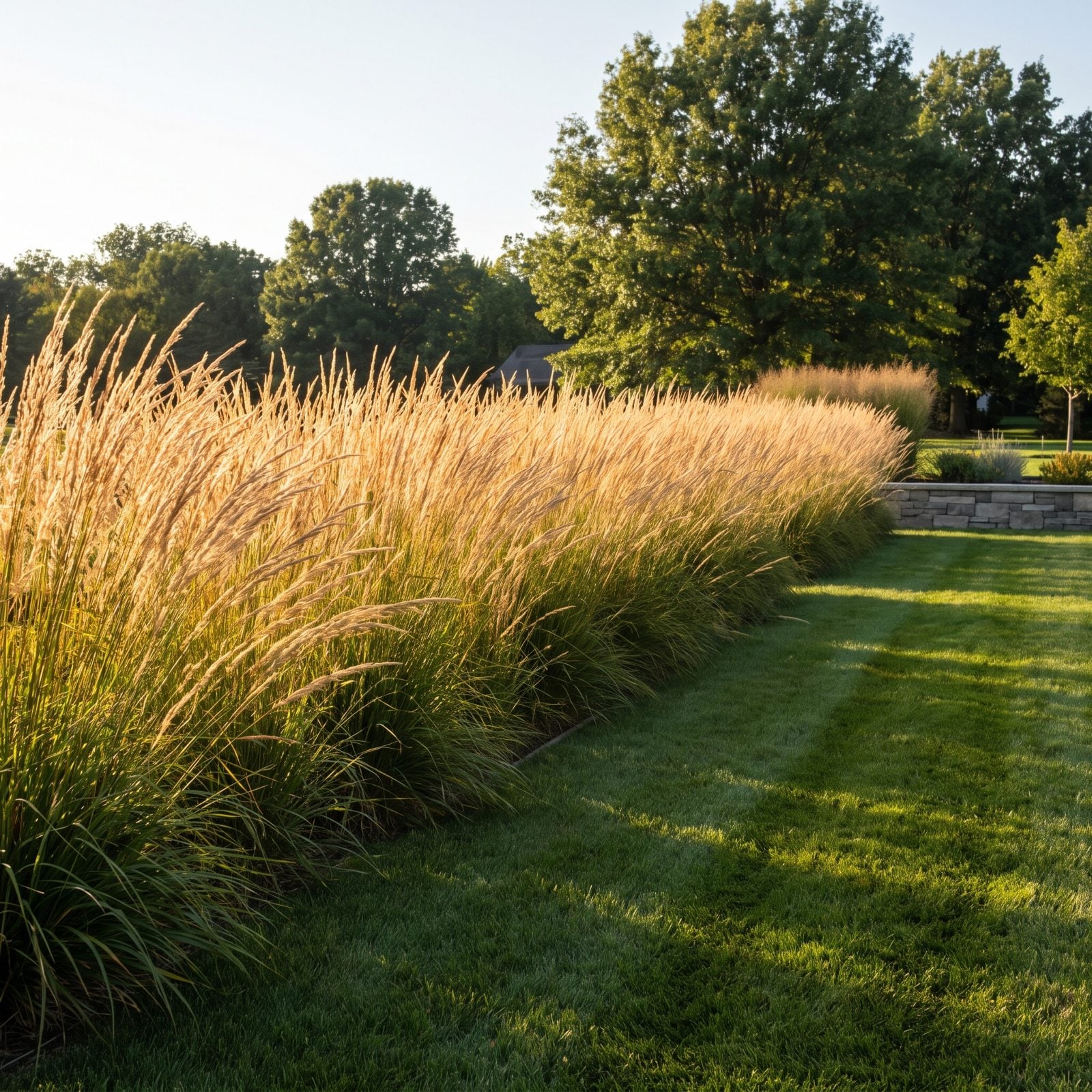 A Tall Ornamental-Grass Buffer Along the Property Line