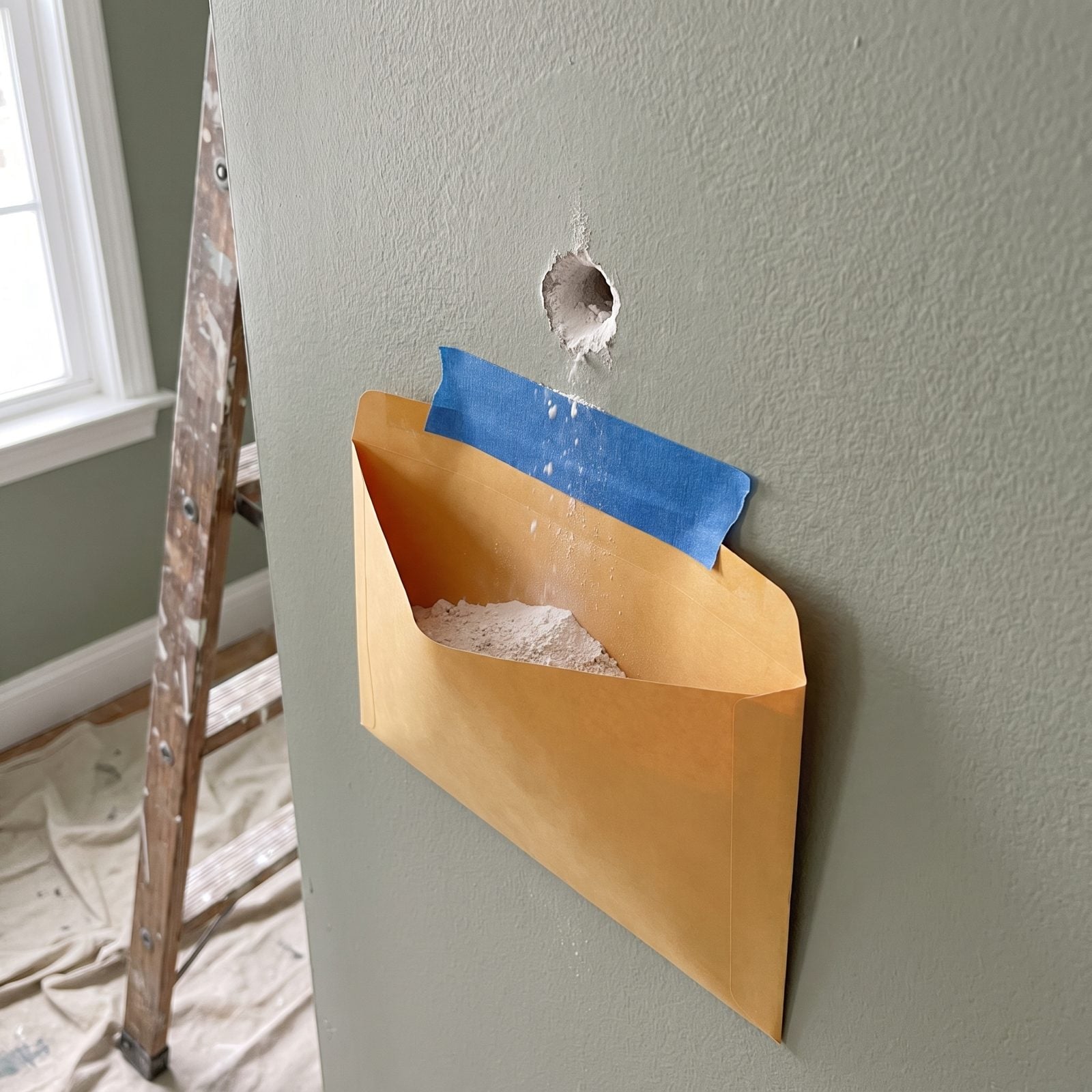 Tape an Open Envelope Under the Drill Hole to Catch Falling Dust