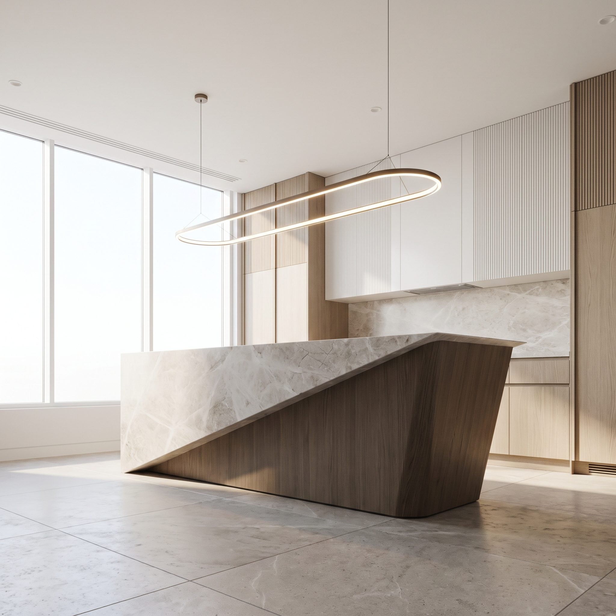 Tapered Sculptural Island With One Elongated Oval Ring