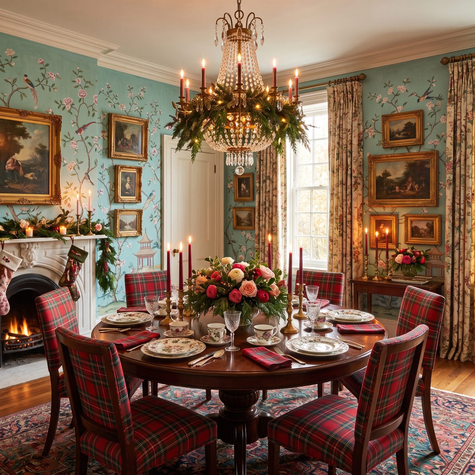 Tartan, Blowsy Florals and Chinoiserie Walls, All Talking at Once