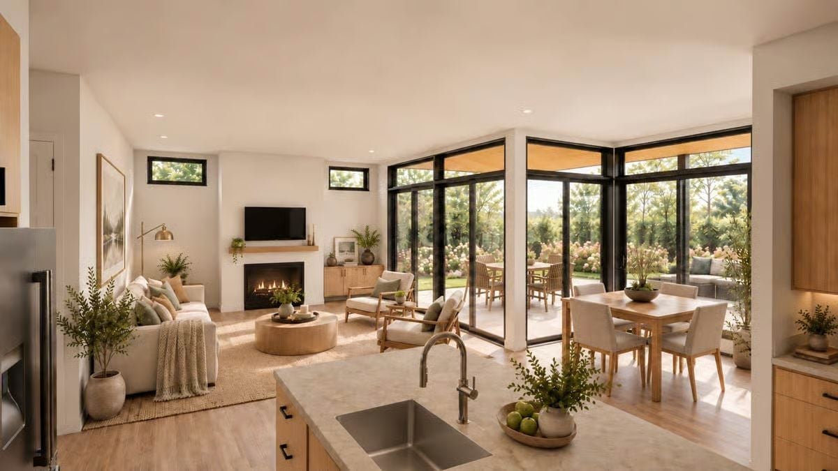 Warm Wood, Stone Counters, and a Fireplace That Actually Gets Used