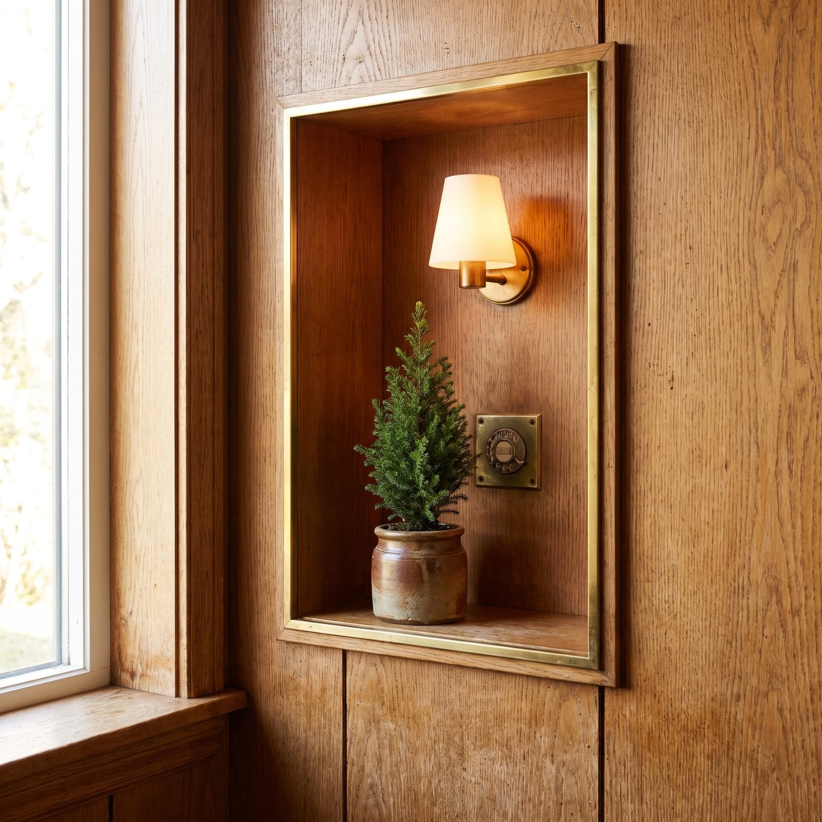 A Telephone Niche Showing Off One Tiny Tree