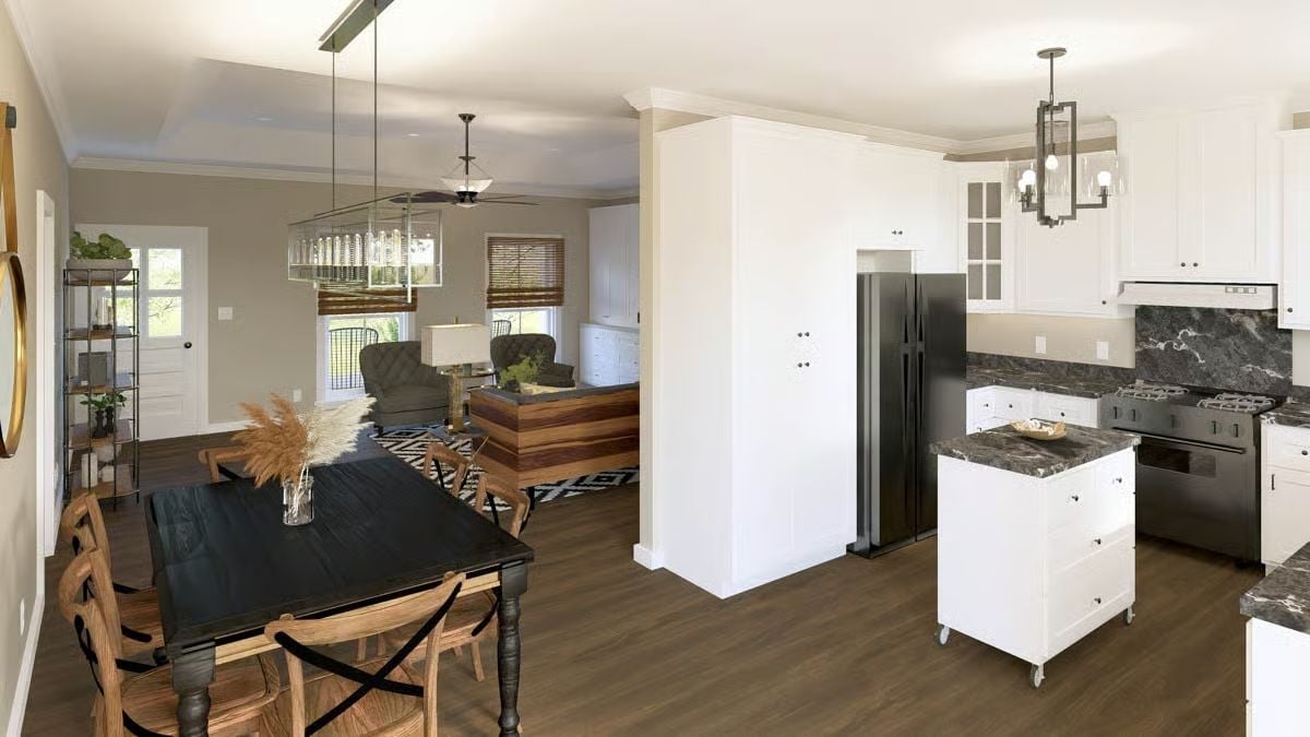 White Cabinets, Dark Granite, and an Island on Wheels That Actually Makes Sense