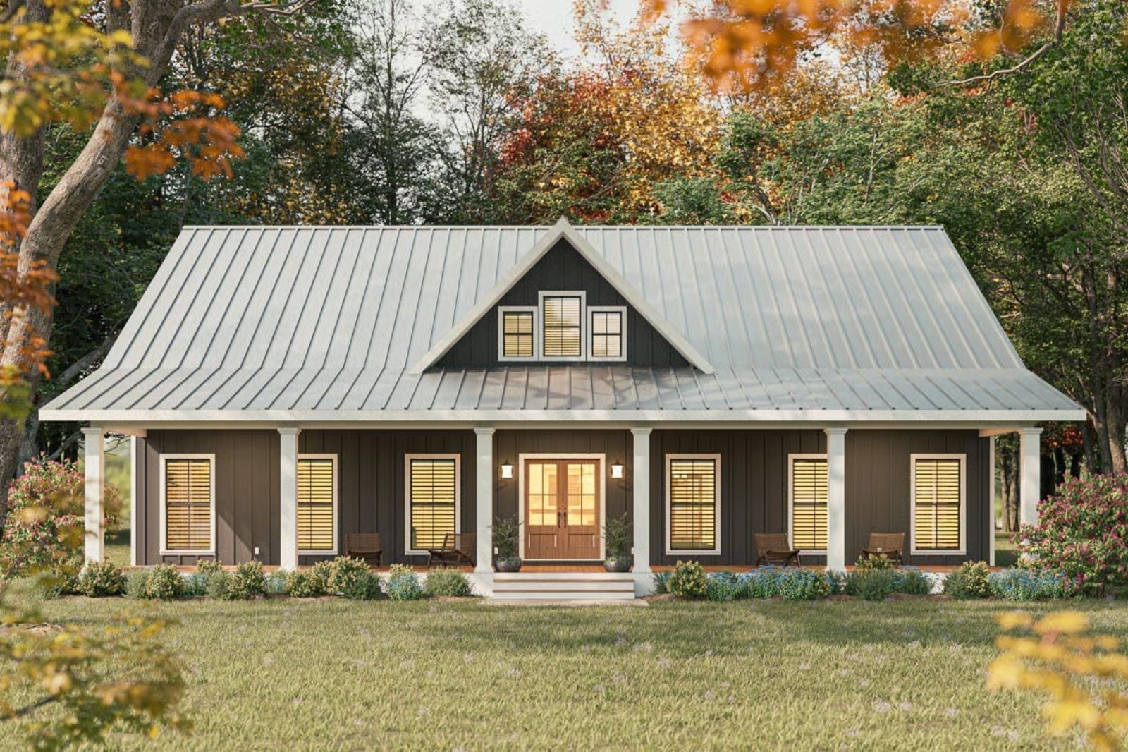Modern Ranch Home Front View The Chesterfield 5-Bedroom Modern Farmhouse Ranch House Plan with ...