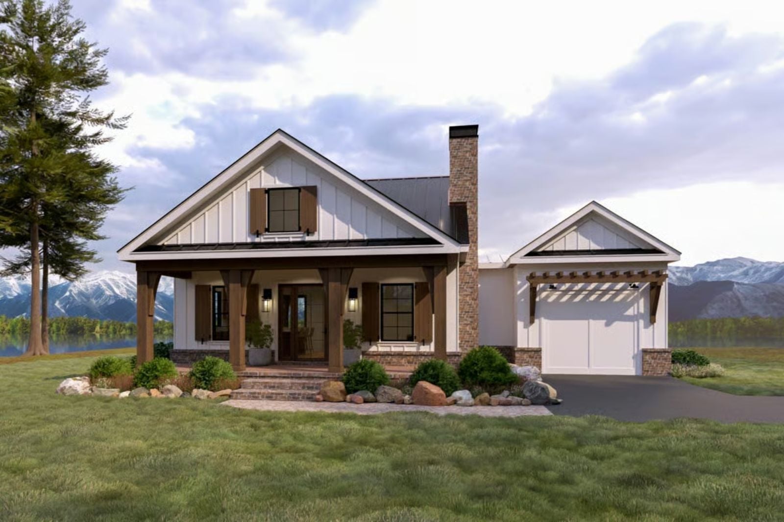 The Danforth 1-Bedroom Craftsman Cottage with Vaulted Great Room Designed for Couples Who Love a Good Reason to Light the Fireplace (Floor Plan)