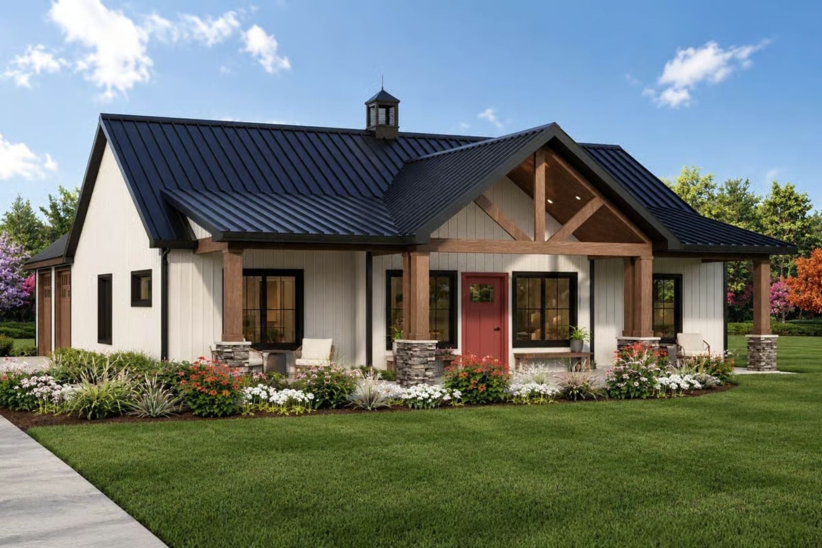 The Harrow 2-Bedroom New American Craftsman House Plan with 2-Car Rear Garage (1,600 Sq. Ft. Floor Plan)