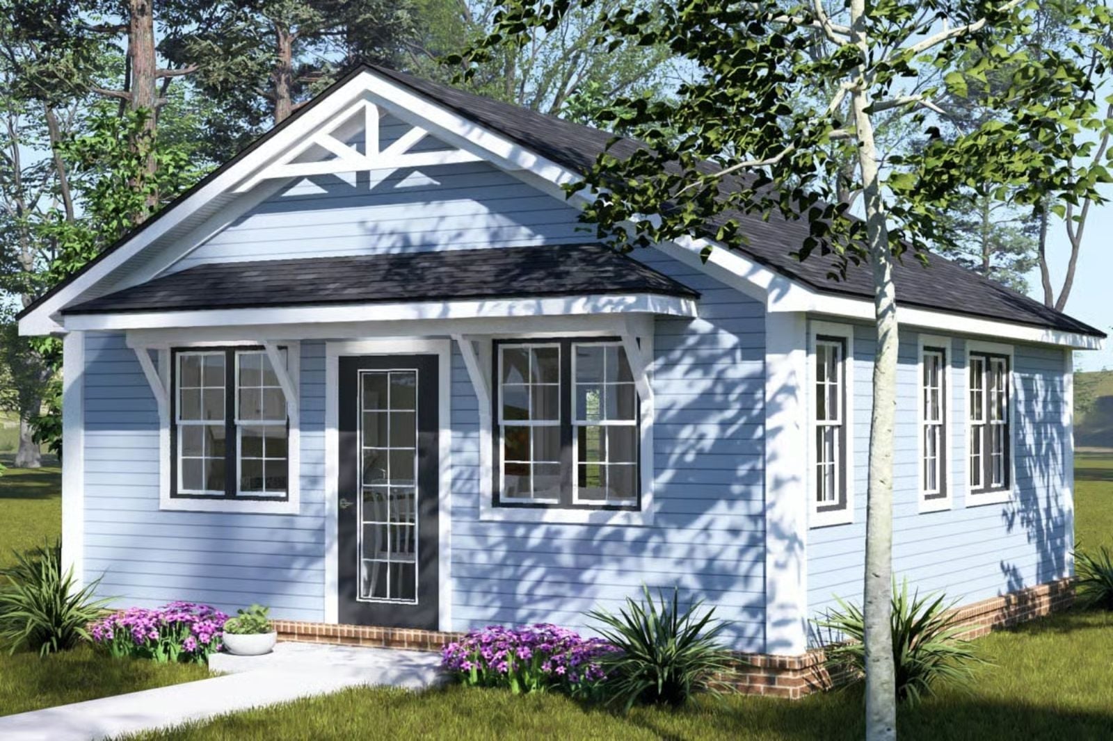 The Junie 1-Bedroom Cottage with Vaulted Great Room Designed for Couples Who Love a Quiet Morning Coffee More Than Anything (Floor Plan)