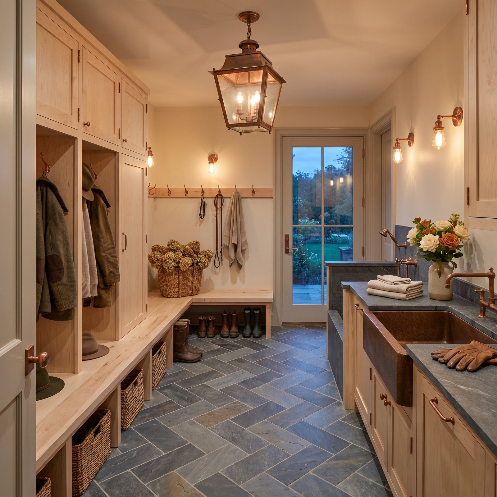 The Mudroom We'd Build Tomorrow: Slate, Copper and Birch in Perfect Balance