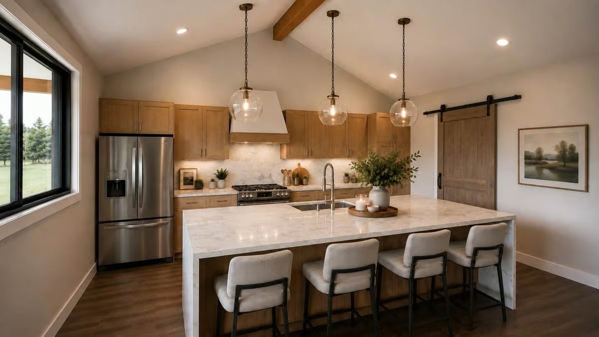 Globe Pendants, a Barn Door, and an Island Built for Actual Cooking